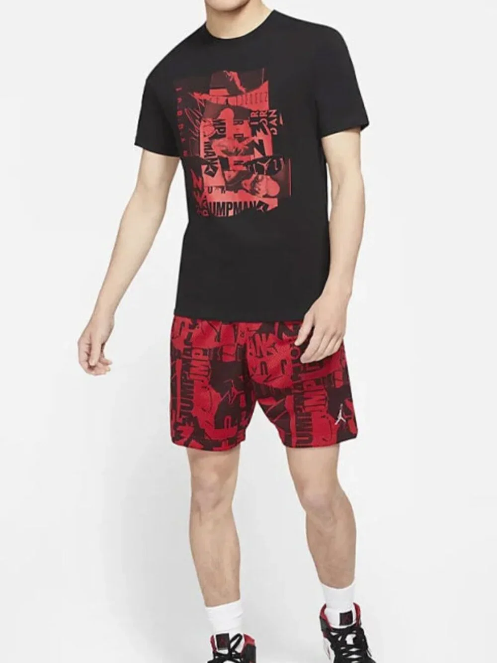Air Jordan Flight T-Shirt Printing Black Red Size 2XL